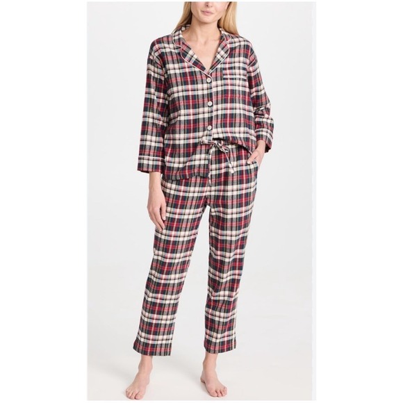 Sleepy Jones Marina Pajama Set in Red Plaid Size Large 100% Cotton Preppy Luxury - Picture 1 of 16